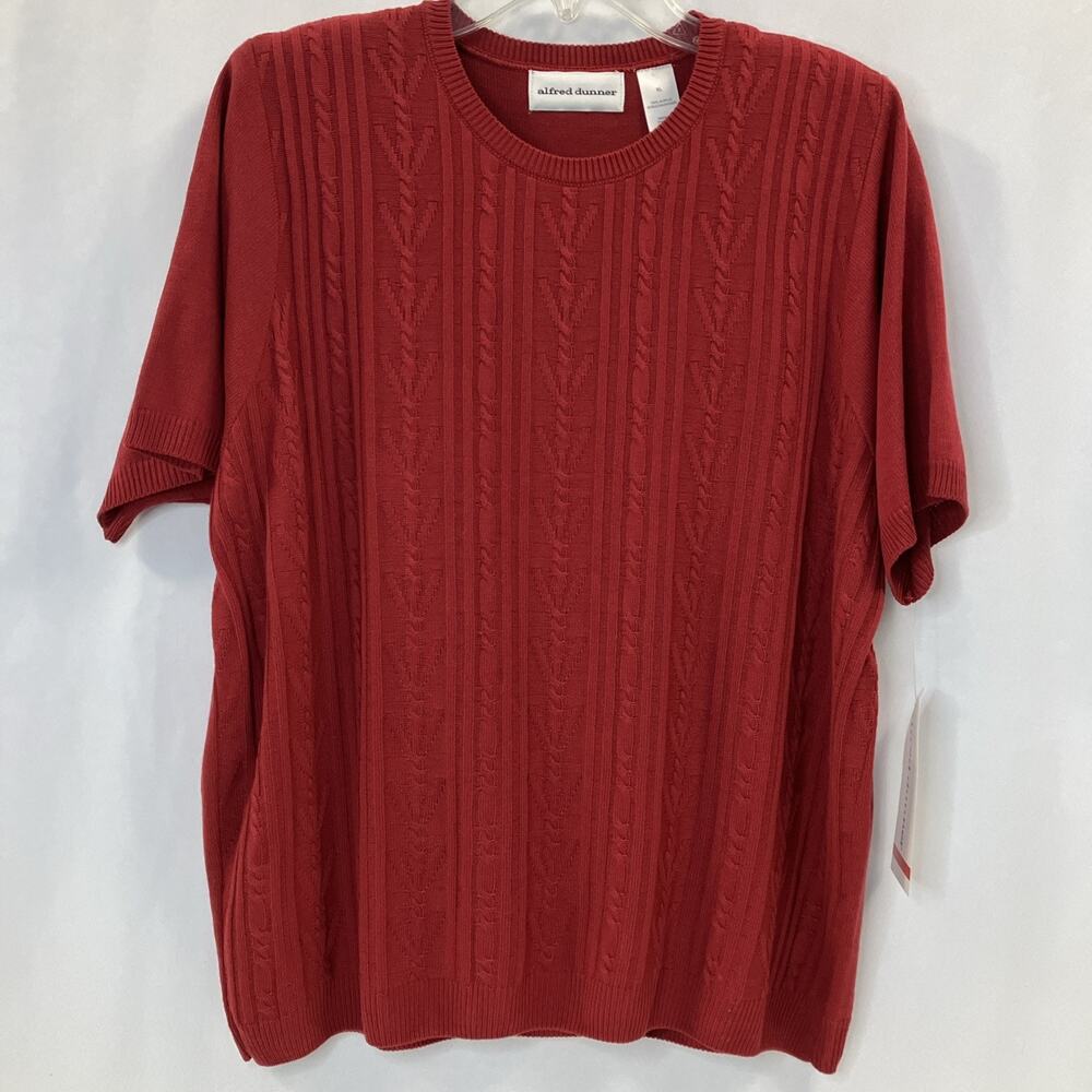 Alfred Dunner Cable Knit Short Sleeve Red Sweater Women's XL NWT